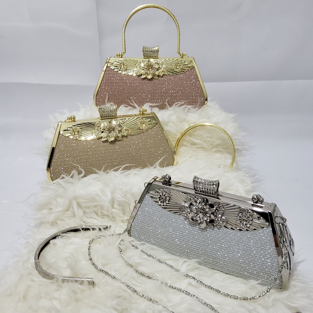 Model Terbaru! Tas Pesta Farnell Import Clutch Kondangan Wanita Diamond Bunga Cantik Mewah 2920/2918