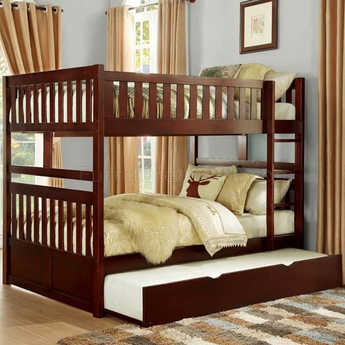 Tempat Tidur Tingkat Anak Kayu Jati 3 Kasur, Dipan Ranjang Susun Warna