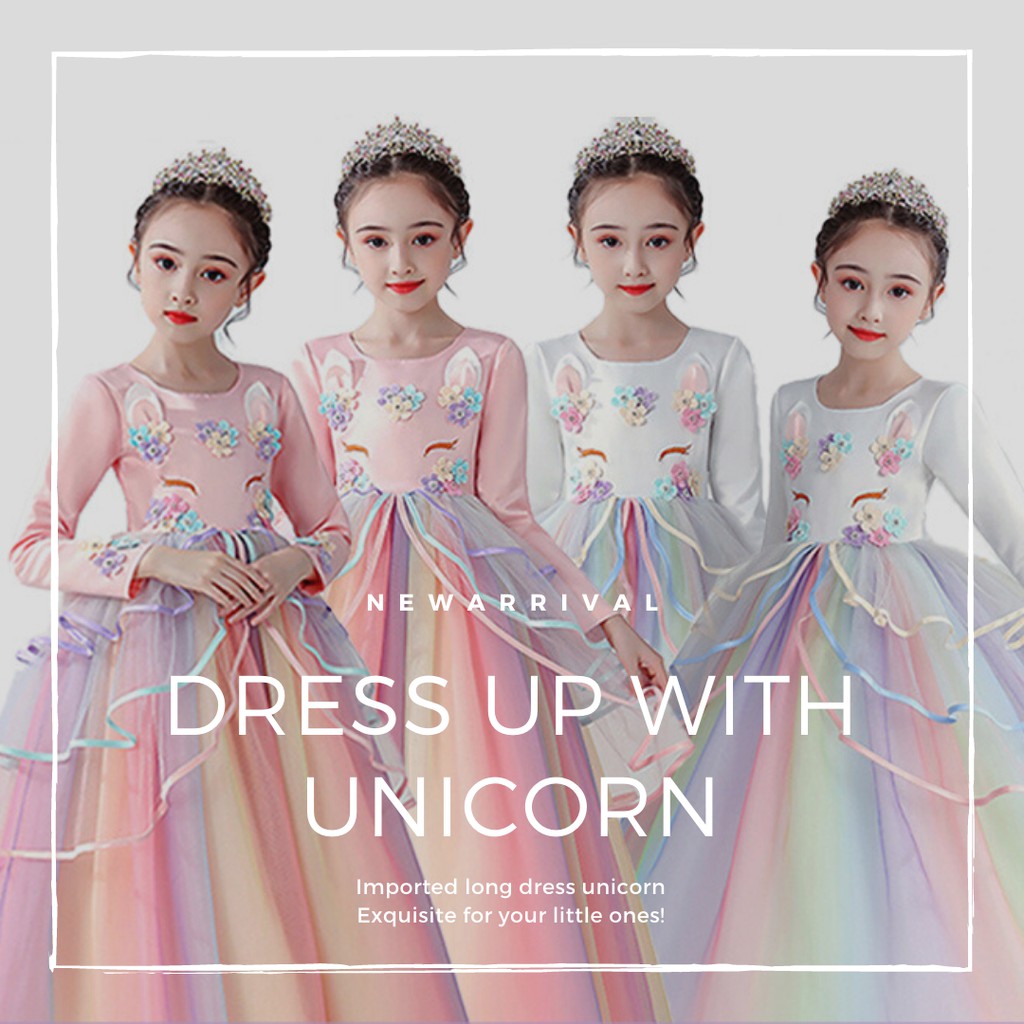 [Brandedbaby] 4T-13T DRESS UNICORN ANAK PANJANG IMPORT / GAMIS UNICORN ANAK LENGAN PANJANG BAJU ULANG TAHUN