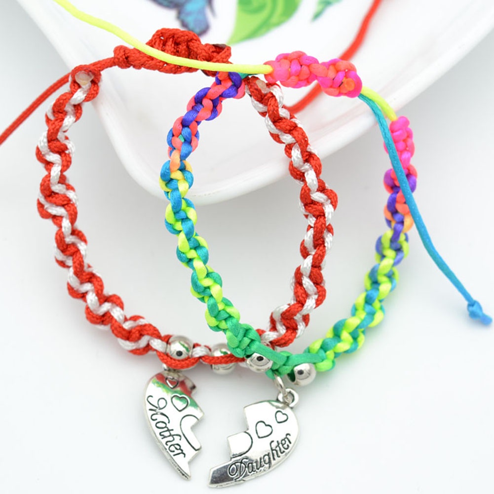 Hu Hu Hu Hu Hu Alat Bantu Pasang Kacamata♡ 2pcs Gelang Tali Kepang Dengan Charm Hati Terbelah Untuk Ibuanak Perempuan