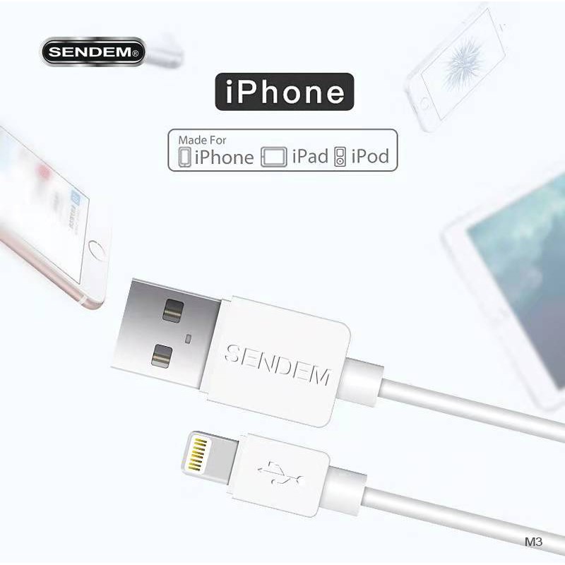 Kabel Data Charging SENDEM M3 Lightning Iphone 2.4A Quick Charging