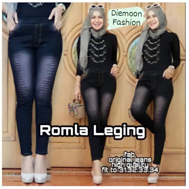 ROMLA Legging jeans aplikasi baret (VBN)