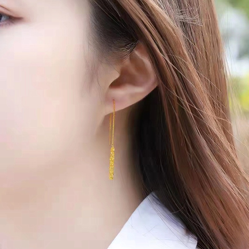 Anting Titanium ekor phoenix Korea Panjang Lapis Emas 18K Anti Karat dan anti luntur asli Aksesoris Wanita earrings Rumbai Perhiasan