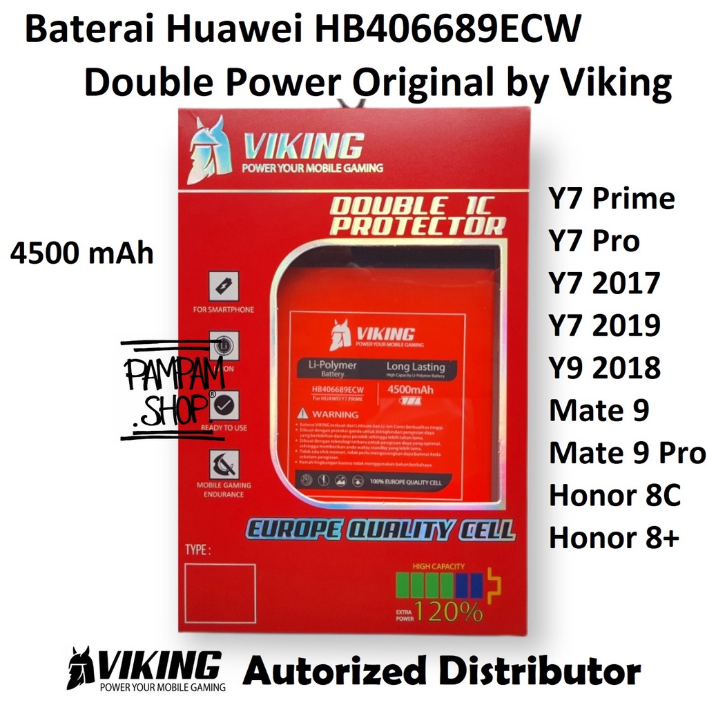 Baterai Viking Double Power Original Huawei HB406689ECW Y7 Prime Pro 2017 2019 AL20 Y9 2018 Mate 9 Pro Honor 8C 8+ 8 Plus Batre Batrai Battery HP Handphone Ori