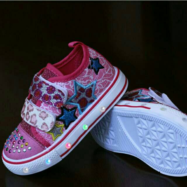 Sepatu lampu anak perempuan umur 1 sampai 4 tahun flat shoes slip on Merk JJ Kids sepatu anti slip