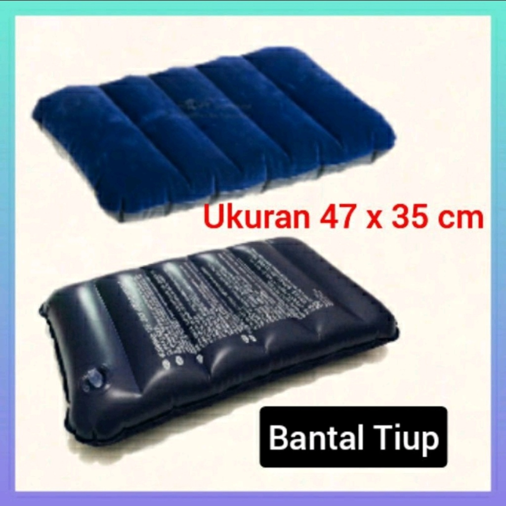 Bantal Angin Tiup 47x35cm Bantal Tiup Bludru PVC  Besar Warna Biru Sisir