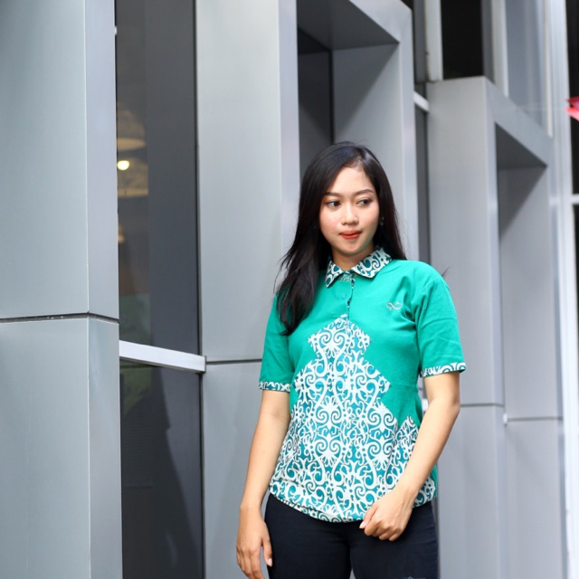 Loyal Kaos Polo Batik Hijau Tosca Modern Wanita M L XL XXL