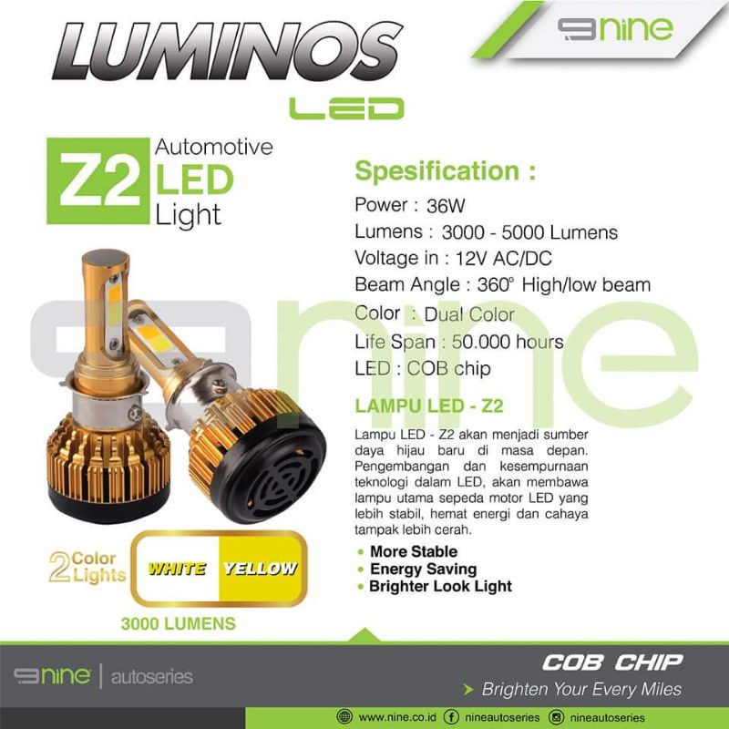 LAMPU LED MOTOR LUMINOS Z2 BISA 2 WARNA 3 SISI PUTIH KUNING HI LOW