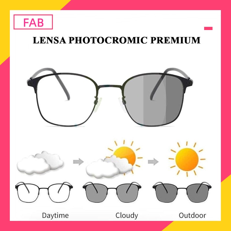 FAB Kacamata lensa photocromic anti radiasi 2 In 1 wanita pria kacamata bingkai Titanium perubahan warna fotocromic