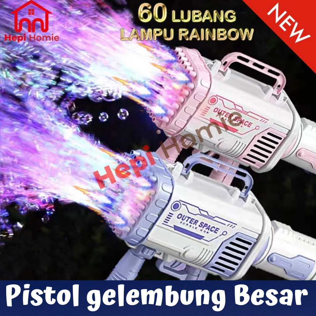 1 SET Mainan pistol gelembung besar jumbo bubble gun machine 60 lubang pistol busa anak barang unik 