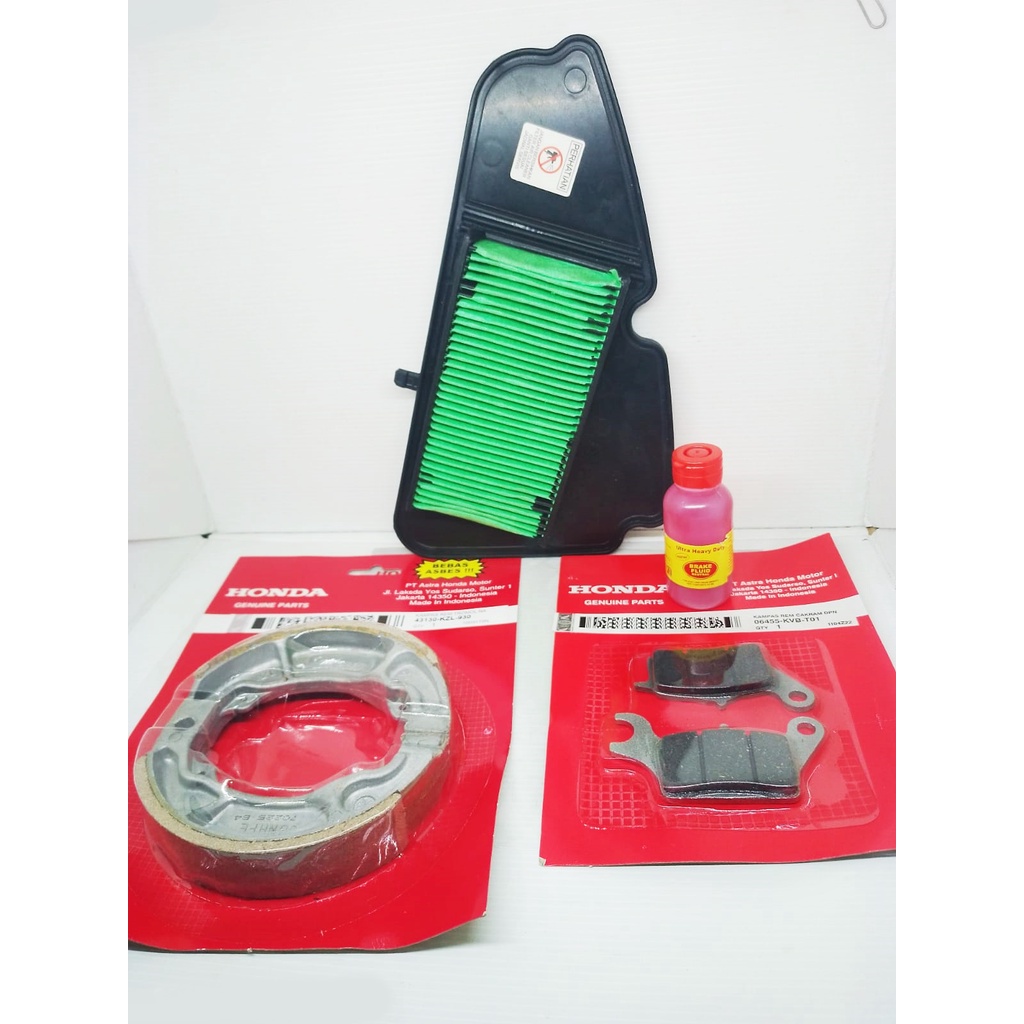 Paket servis Minyak Rem kampas rem depan +belakang +Filter Udara Genio / Beat 2020 / Beat Street 202