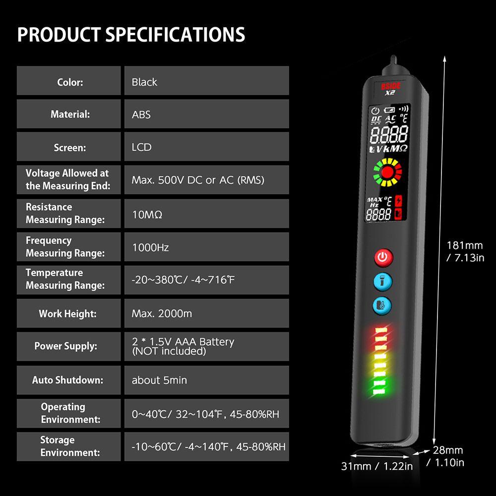 Solighter Smart Digital Multimeter BSIDE X2 Senter LED DC AC Voltage Detector Pen