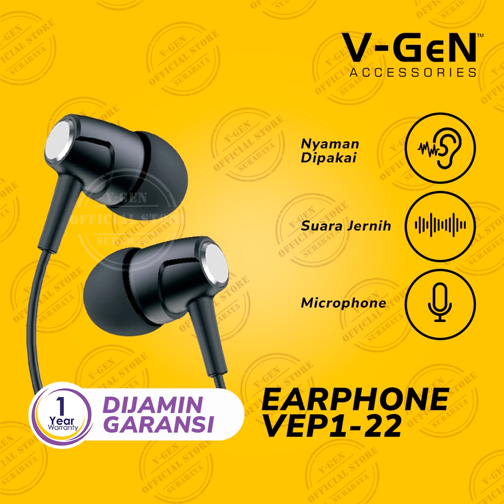 Headset Murah V-GeN VEP1-22 Wired Handsfree  Earphone Headset Premium Sound VGEN