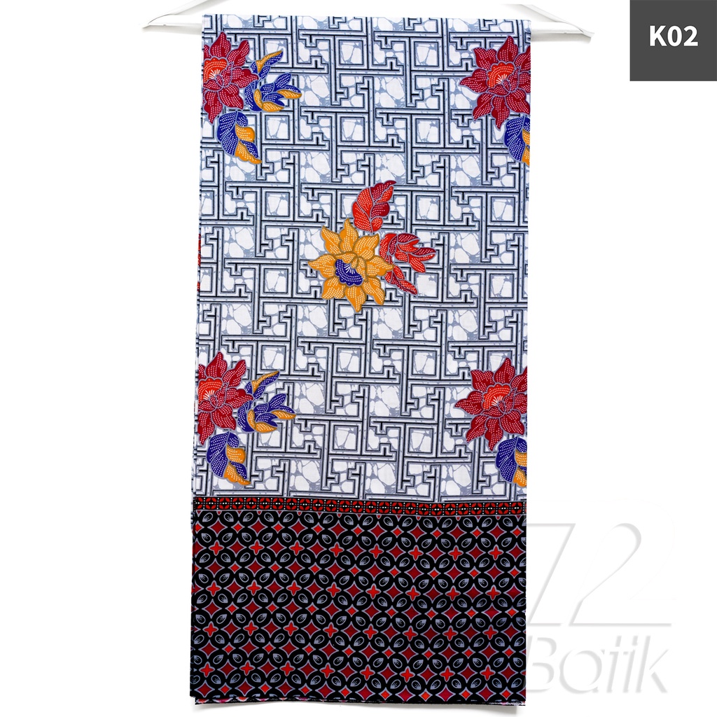 KAIN BATIK PREMIUM Bahan Katun Motif Kembang Mekar Warna Merah Putih 726008 Cap 72 Jarik Jarit Samping Kebat Panjang Batik Katun Modern Premium Bahan Seragam Batik Pernikahan Kantor Keluarga Murah Kamen Jadi Batik Bali Lembaran