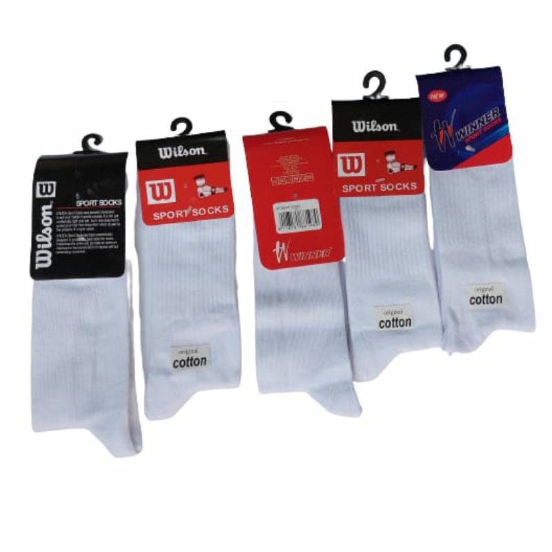 1pasang kaos kaki sport putih salur dewasa