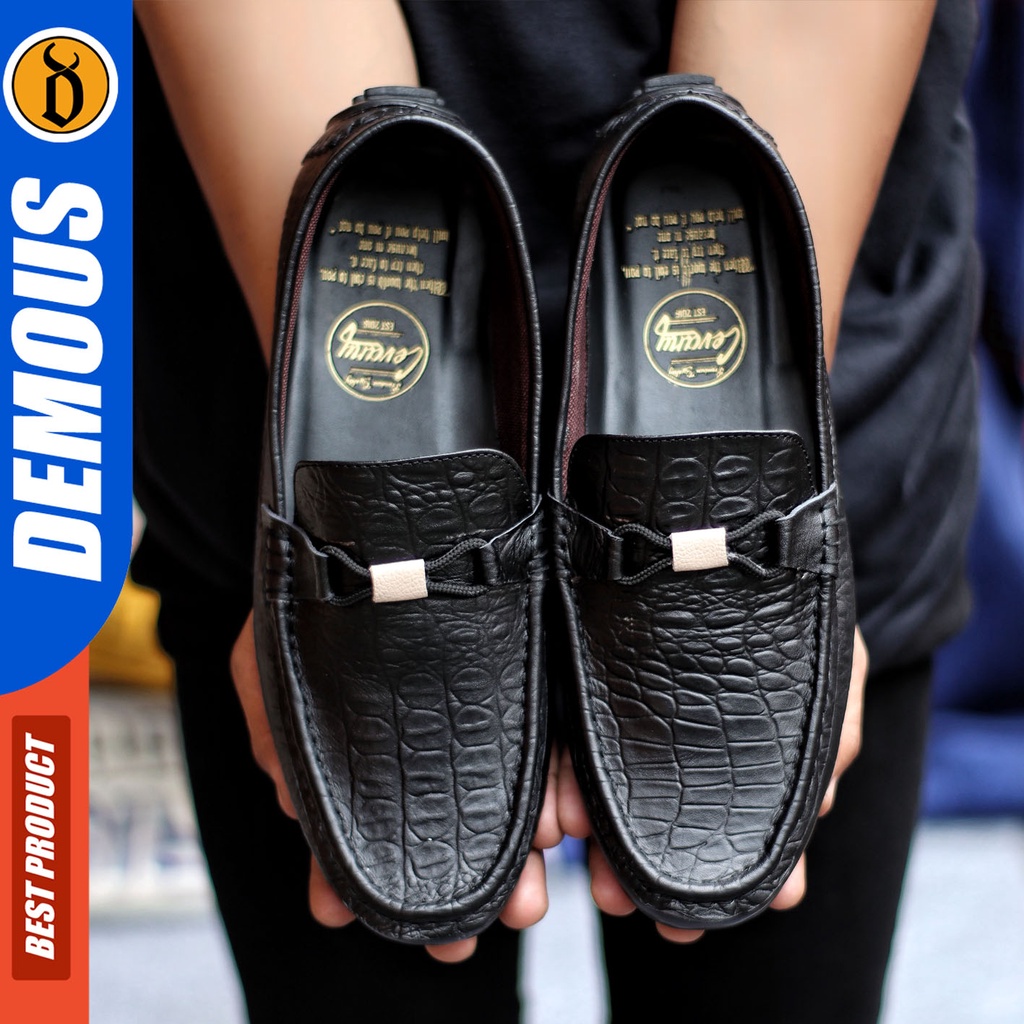 Sepatu Formal Pria Sepatu Casual Pria Kulit Asli Slop Sepatu Pantofel Kerja Kantor Kuliah Kondangan Sepatu Hitam Pria DEMOUS PARIZ