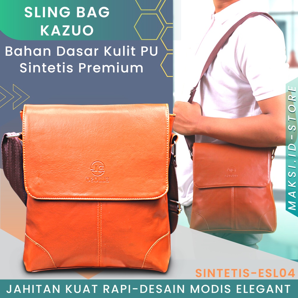 Tas Selempang Pria Kulit Sintetis Premium Tas Slempang Pria Kulit ESL04 TAS PRIA Slingbag KAZUO Desain Keren Dan Modern GARANSI ORIGINAL