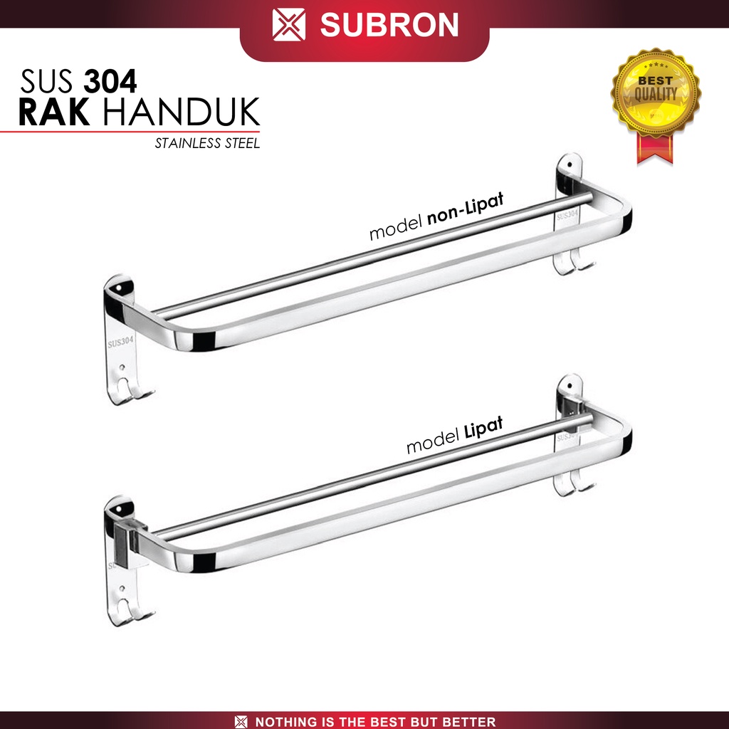 SUBRON SUS 304 Rak handuk stainless steel 60cm 2 Baris kamar mandi Lipat Non-lipat Kait