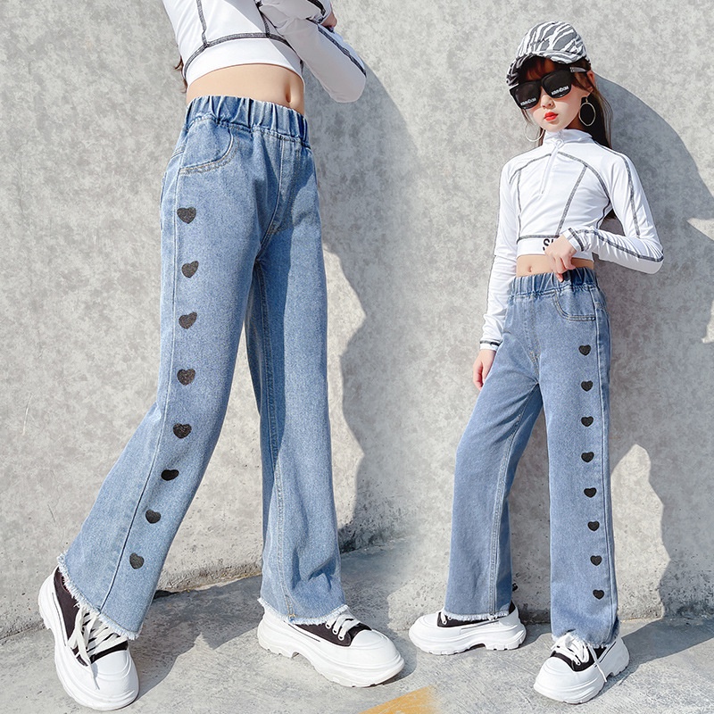 HEART PANTS CELANA PANJANG JEANS ANAK REMAJA PEREMPUAN KOREA IMPOR JINS DENIM