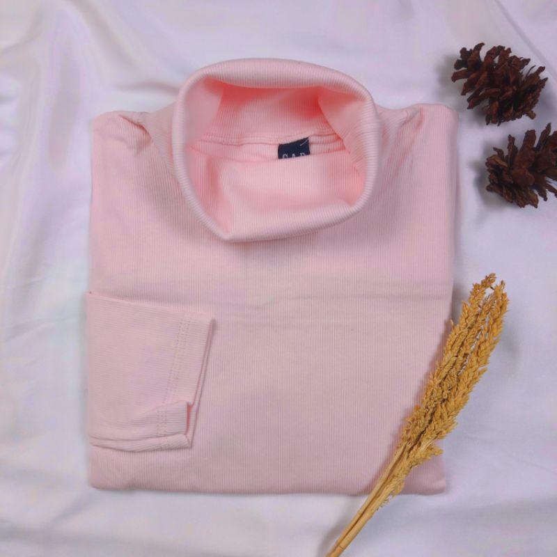 Kaos Turtleneck Pria Wanita Leher Tinggi Rib Premium-Dusty Pink