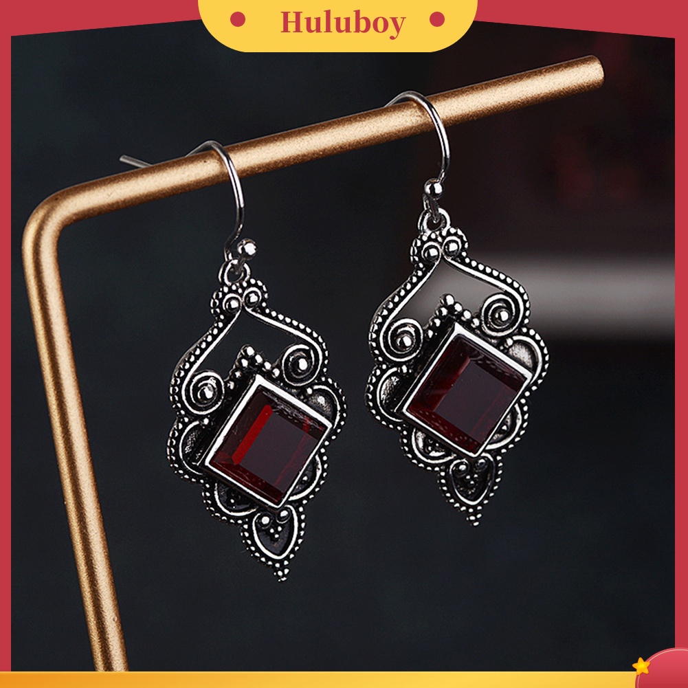 Hu Hu Hu Hu Hu Alat Bantu Pasang Kacamata♡ Anting Kait Gantung Wanita Desain Geometri Hias Ruby Imitasi Gaya Vintage Untuk Hadiah