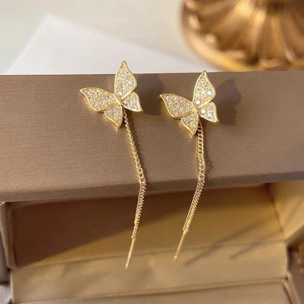 Mxbeauty Anting Tusuk Wanita Elegnat Manis Untuk Anak Perempuan Hadiah Geometris Kristal Butterfly Drop Earrings