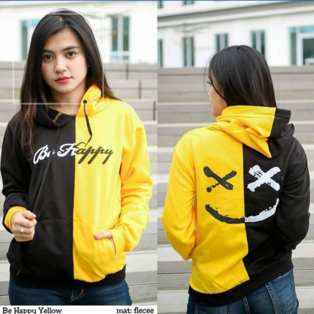 Jaket Hoodie Be Happy Yellow