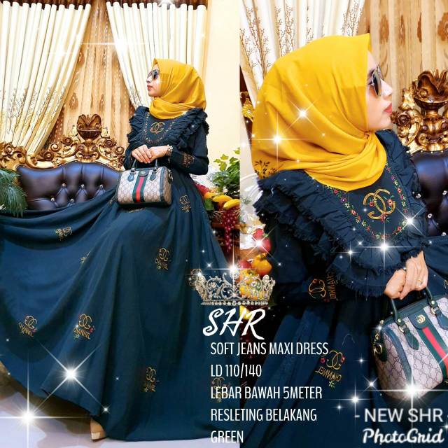 MAXI DRESS JEANS BY SHR GAMIS JEANS CASUAL GAMIS MUSLIM ORIGINAL TERBARU GAMIS MEWAH DRESS MUSLIM