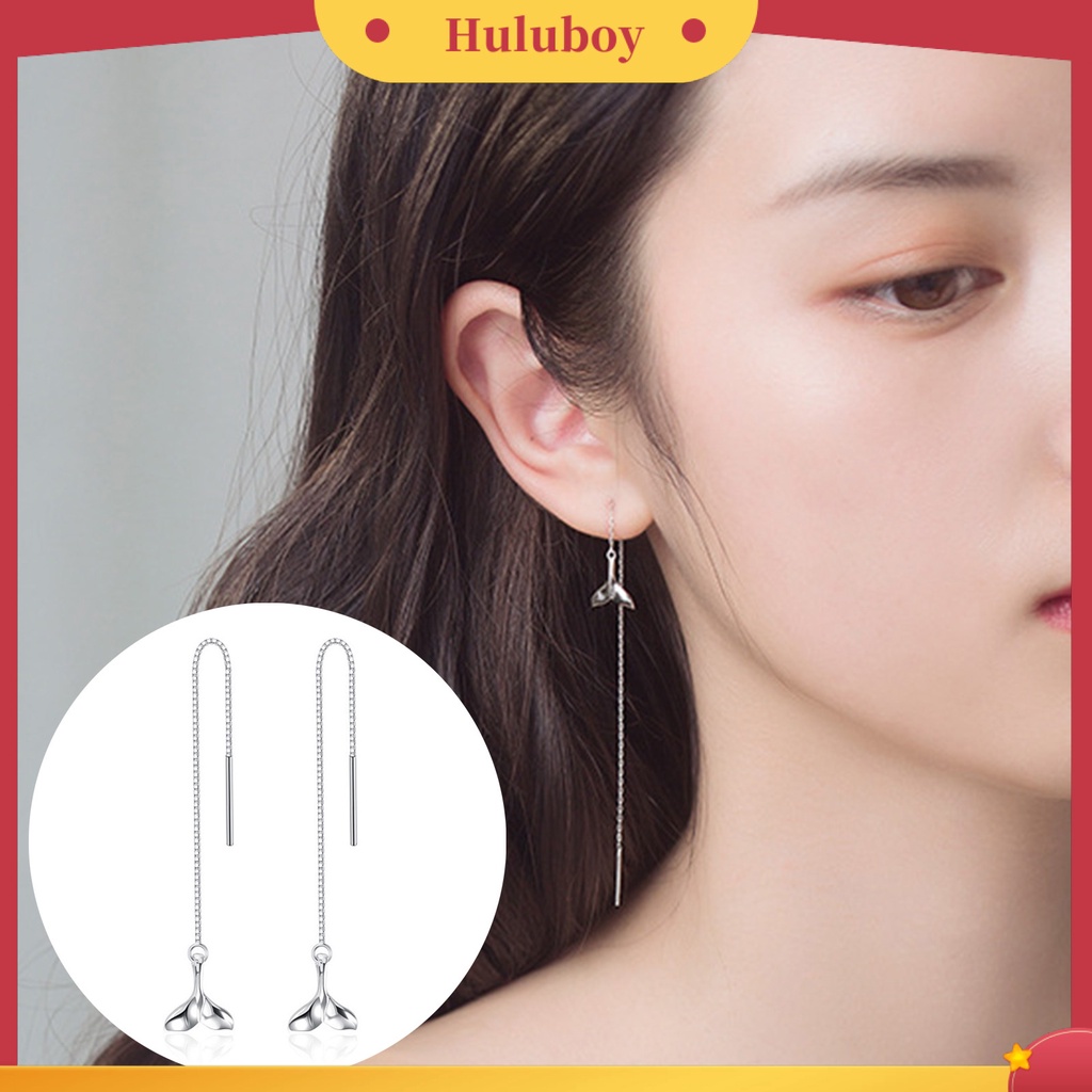 Hu Hu Hu Hu Hu Alat Bantu Pasang Kacamata♡ Anting Gantung Panjang Model Ekor Mermaid Bahan Silver 925 Untuk Wanita