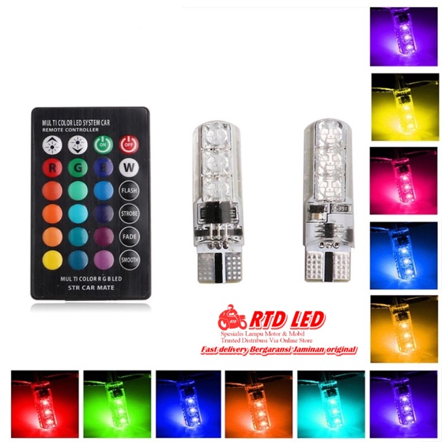 2 Pcs Led T10 Lampu Senja RGB Remote
