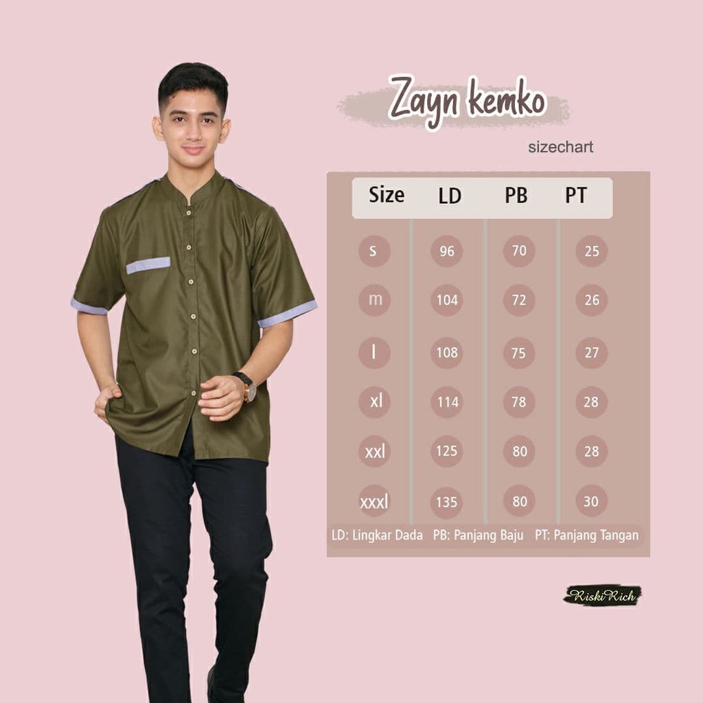 Riskirich Zayn Kemko Kemeja Koko Dewasa Lengan Pendek Bahan Katun Toyobo Super Nyaman