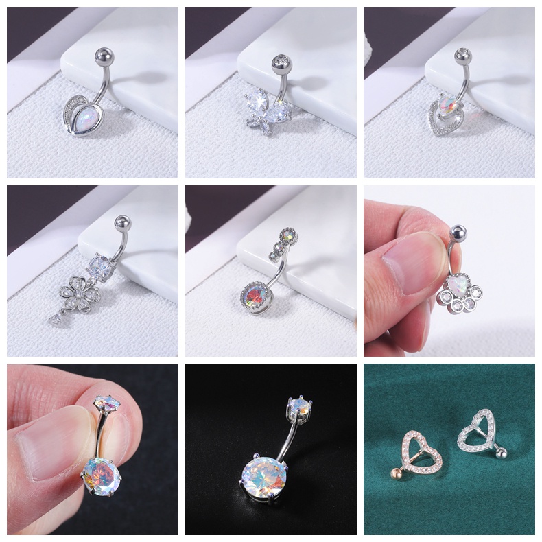 Anting Tindik Perutpusar Stainless Steel 316L Dengan Liontin Kristal Warna Silver Untuk Wanita