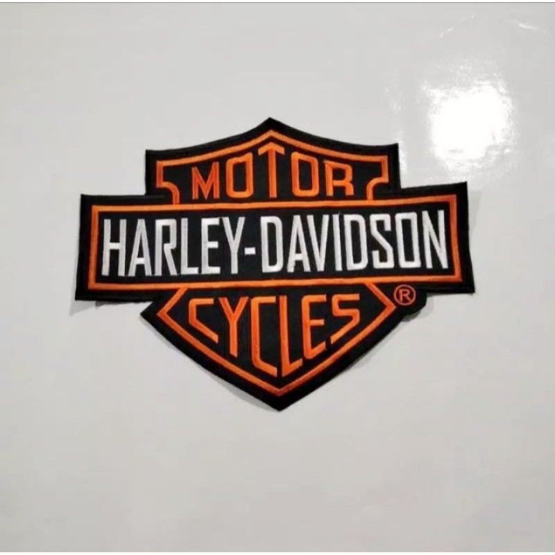 bordir emblem patch jaket Harley Davidson besar warna Oren hitam