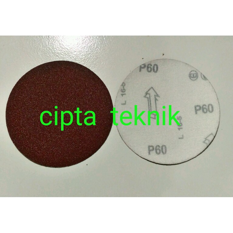Amplas Bulat Velcro 5 inchi Grit 60 Merah Diameter 5 inch P60 Abrasive  Sanding Disc