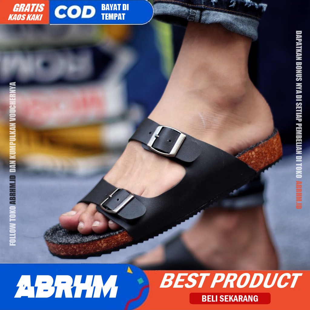 ABRHM x KENCI Sandal Slide Pria Sandal Slop Pria Kulit Pu Ori Distro Sendal Selop Cowok / Cowo Keren