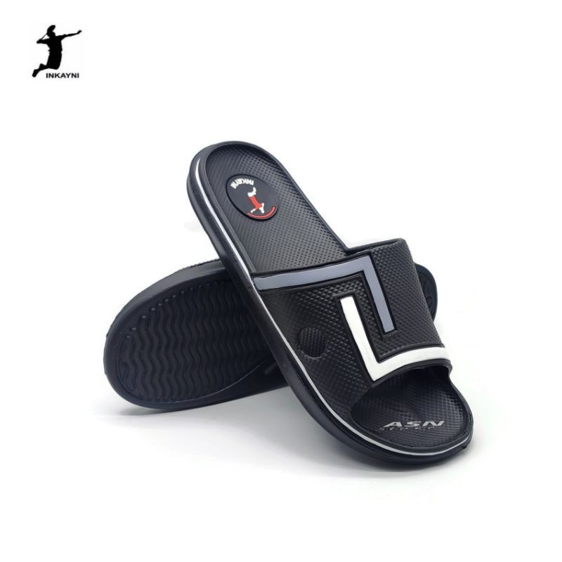 Sandal Selop Pria Anti Licin Slop Sandal Pria Kasual List Putih Karet