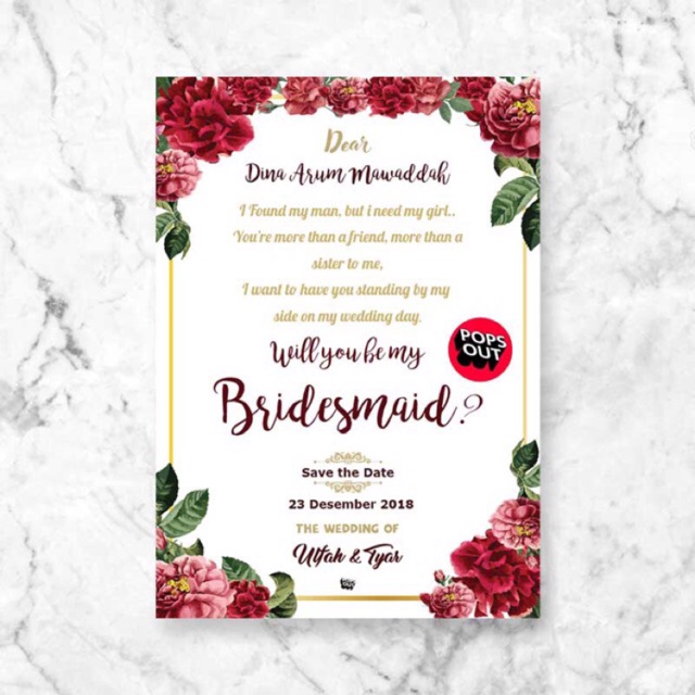 Kartu Bridesmaid Card Bridesmaid Tulisan Only Custom