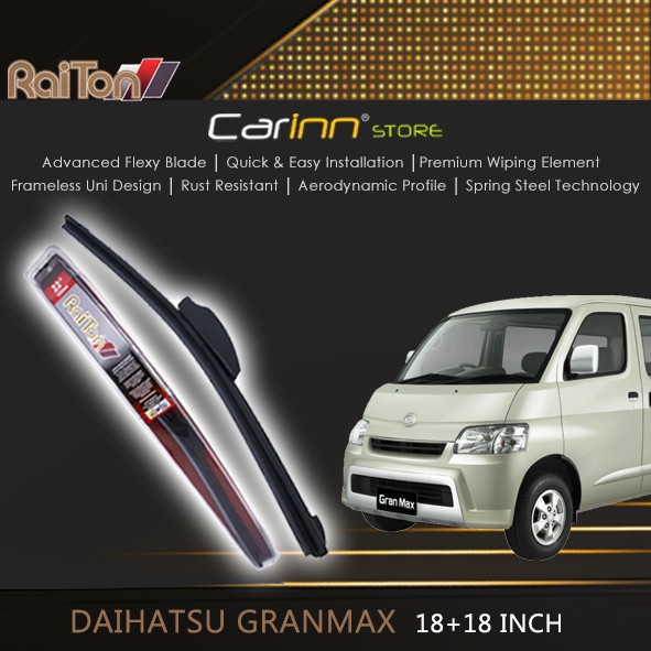 Raiton Sepasang Wiper Frameless Full Karet Kaca Depan Daihatsu Grand Max 18" & 18" -2 Buah