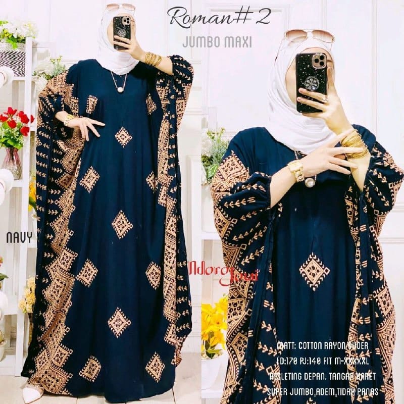 Roman Kaftan Wanita Size Super Jumbo - Gamis Rayon Jumbo Kaftan Terbaru By Batik AW Motif Kotak Kotak Busui Resleting/Gamis Arabian