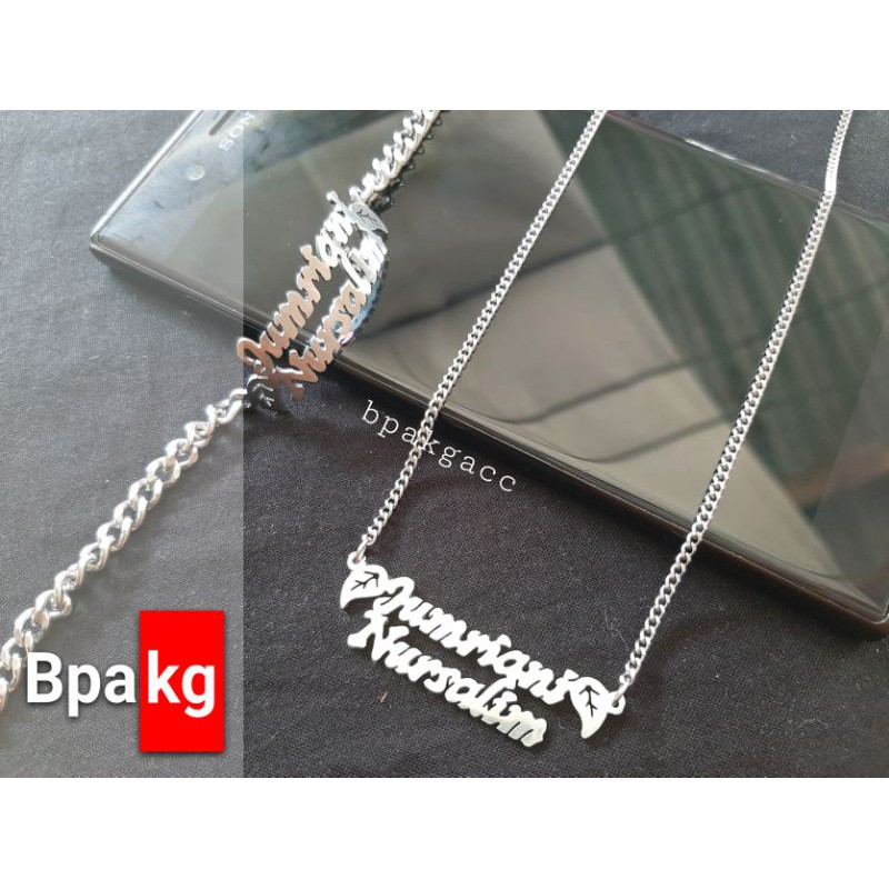 Set perhiasan ukir nama couple pasangan #Kalung ukir nama besi putih asli anti karat silver gelang