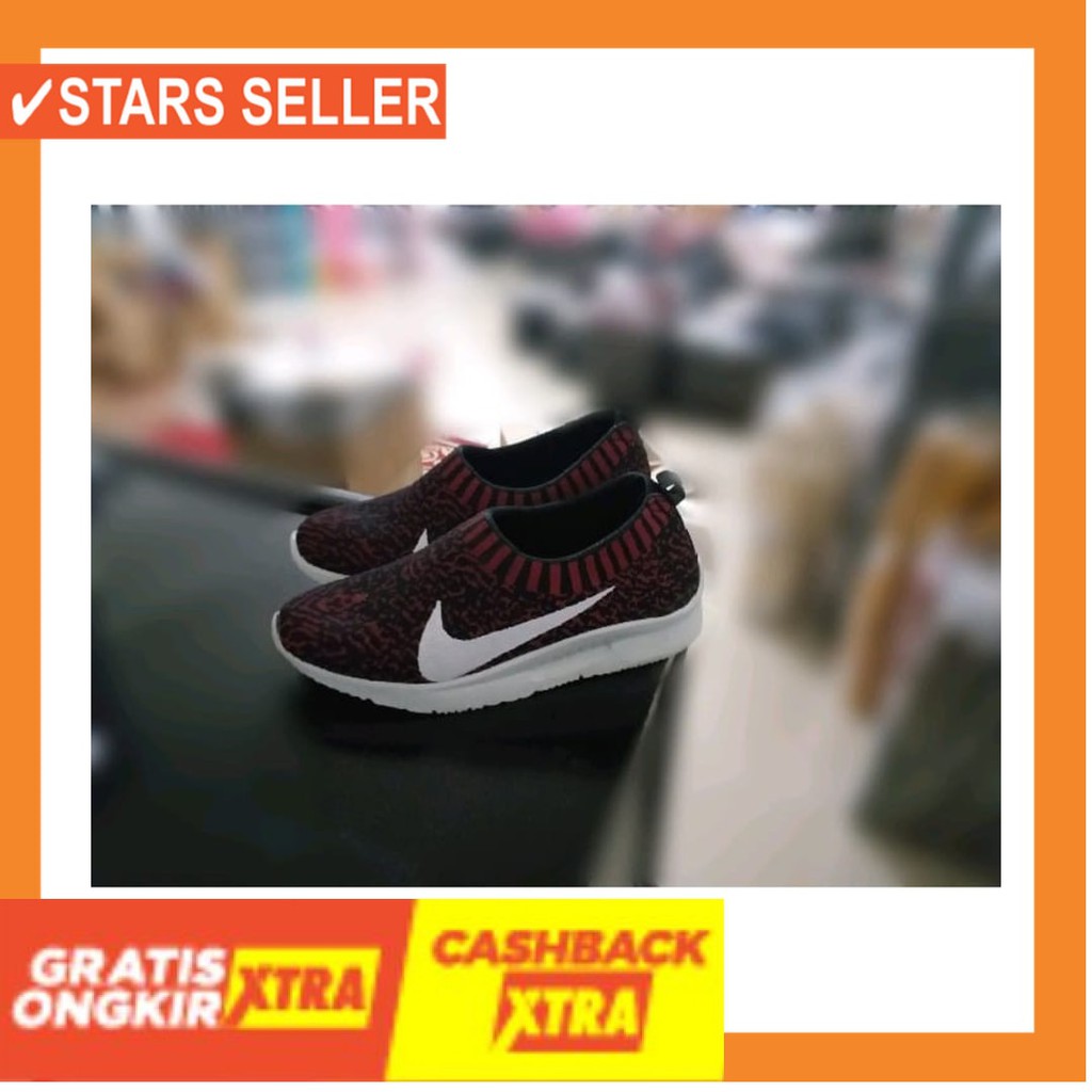 BUAT SEKOLAH KULIAH KERJA SANTAI CASUAL CANTIK / New  Sepatu Slip On Nike Loreng Hitam Putih[