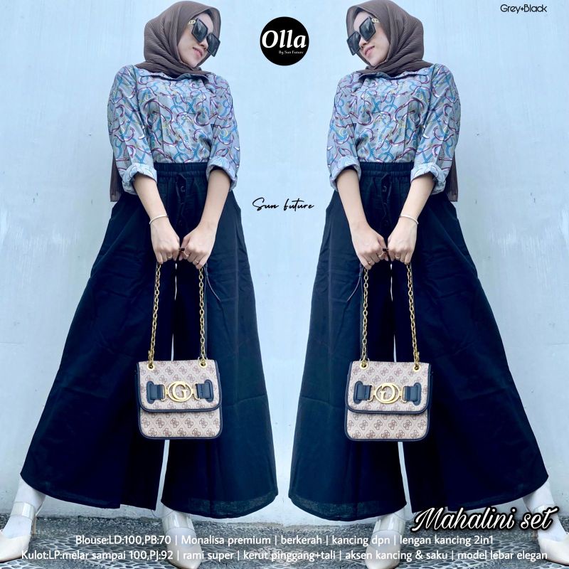 Mahalini Set By OLLA • Setelan Wanita • Atasan Blouse Kemeja Kulot Celana Panjang Wanita Muslim Set