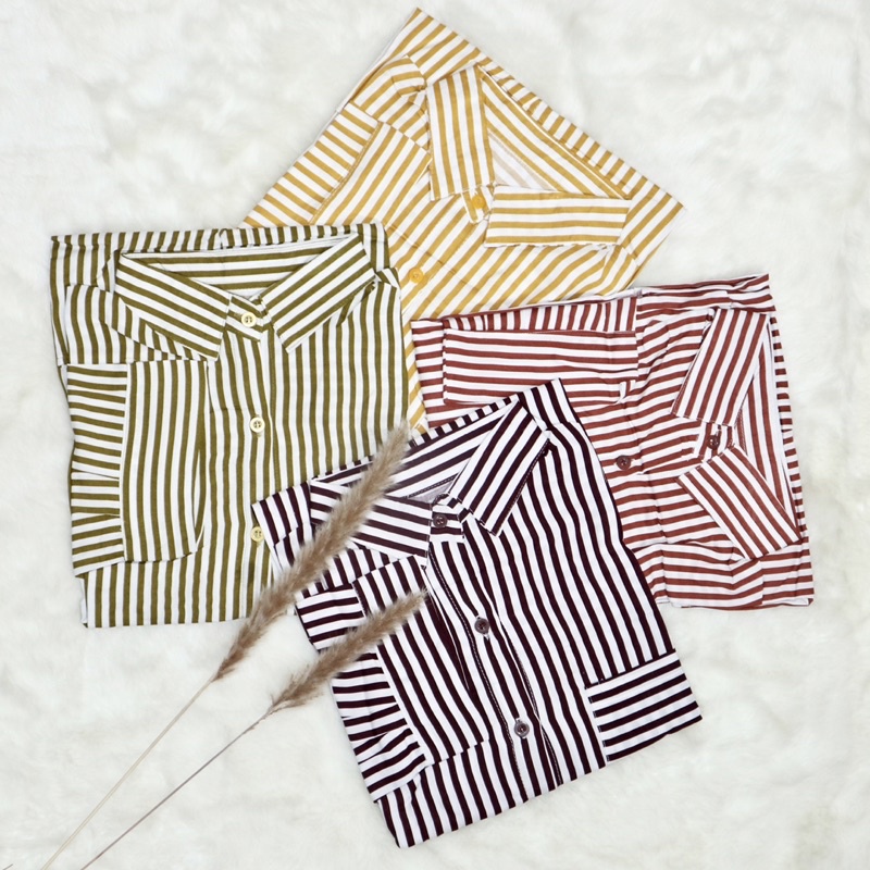 KARA.ID NAZHA Shirt Oversize Salur Garis - Kemeja Atasan Oversized Wanita - Stripe Shirt