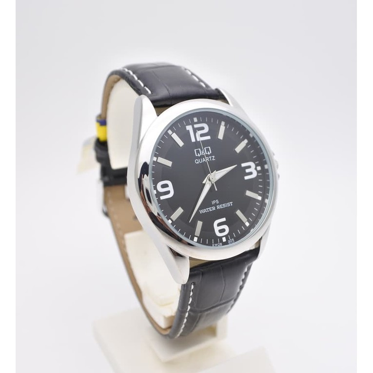 Q&Q QQ Analaog Jam Tangan Unisex Hitam Kulit KW08J305Y Original