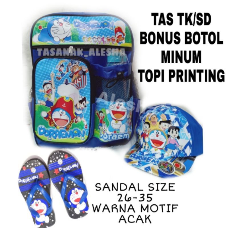 Tas ransel anak sekolah karakter Doraemon/banyak bonusnya