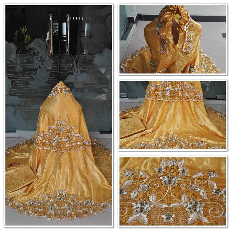 Mukena Bordir Semi Sutra Susun Tanjung Kuning Emas Plus Tas