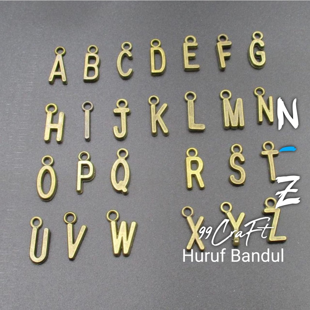 Charm bandul huruf gantung N-Z silver bronze antik bahan membuat gelang inisial nama