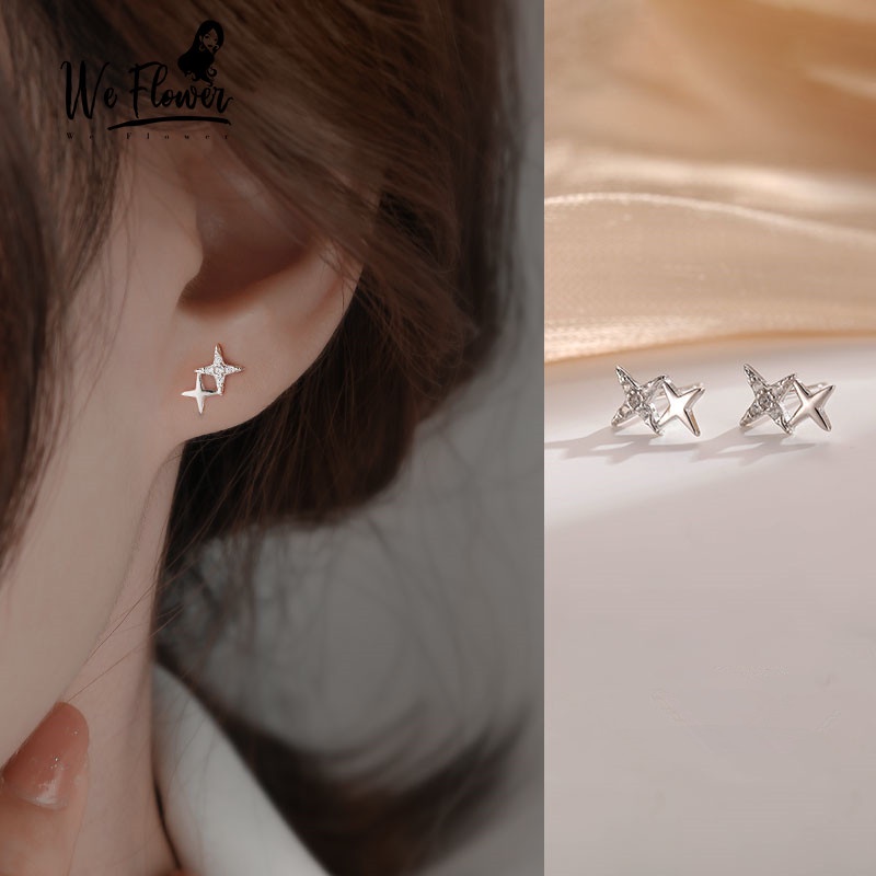 We Flower Anting Tusuk Sterling silver 925 Desain Bunga Hias Cubic Zirconia Gaya Korea Untuk Wanita