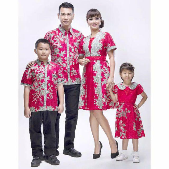 Qnunbatik Batik Keluarga/family Dress Wanita Kd Melati Dasar Warna Merah
