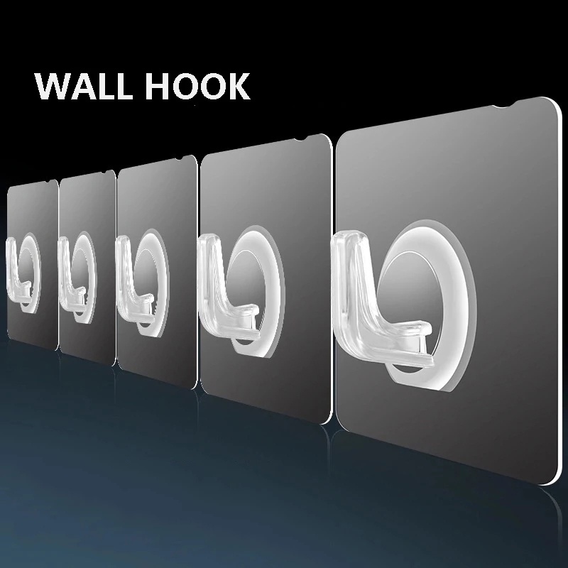 Universal Transparent Self Adhesive Strong Hooks/ Nail-Free Space Saving Door Wall Storage Hanger/Wall Mounted Simple Bathroom Kitchen Coats Bag Hats Towels Key Storage Holder / Home Office Multifunction Wall Racks